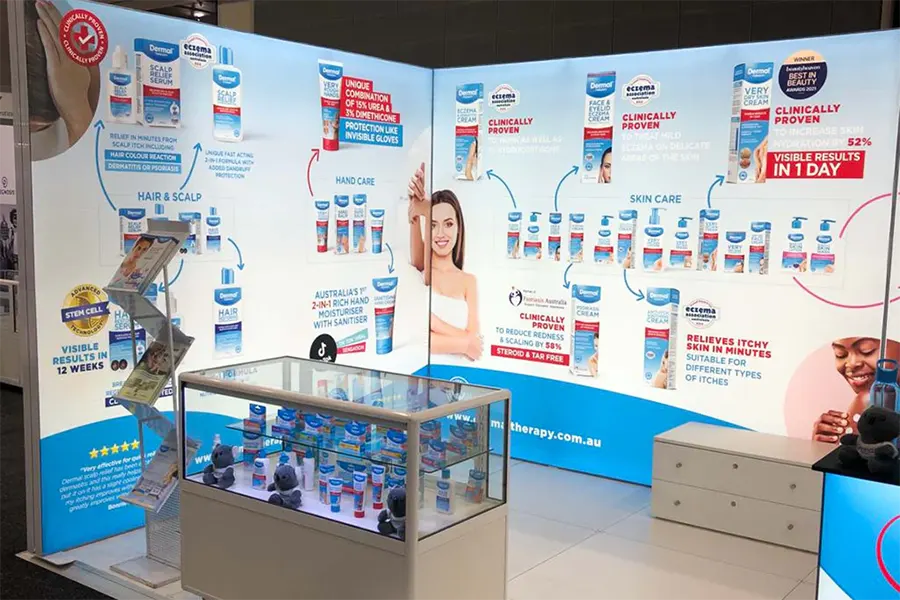 Product showcae in an expo booth